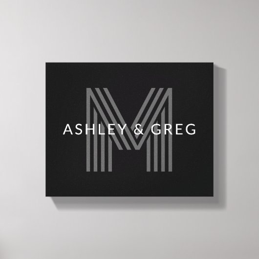 Retro Moderne Naam/s Bewerkbaar Monogram Zwart & G Canvas Afdruk (Voorkant)