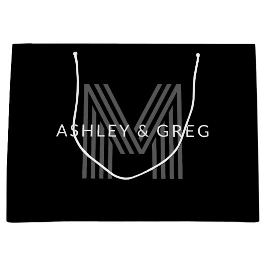 Retro Moderne Naam/s Bewerkbaar Monogram Zwart & G Groot Cadeauzakje (Voorkant)