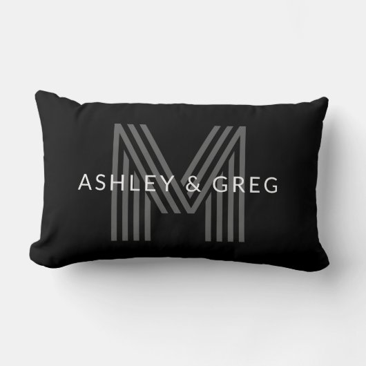 Retro Moderne Naam/s Bewerkbaar Monogram Zwart & G Kussen (Voorkant)