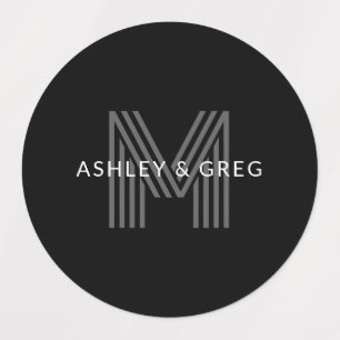 Retro Moderne Naam/s Bewerkbaar Monogram Zwart & G Labels