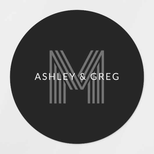 Retro Moderne Naam/s Bewerkbaar Monogram Zwart & G Labels (Design 1)