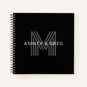 Retro Moderne Naam/s Bewerkbaar Monogram Zwart & G Notitieboek (Voorkant)