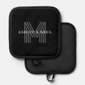 Retro Moderne Naam/s Bewerkbaar Monogram Zwart & G Pannenlap (Voorkant / Achterkant)