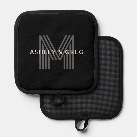 Retro Moderne Naam/s Bewerkbaar Monogram Zwart & G Pannenlap (Voorkant / Achterkant)