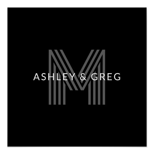 Retro Moderne Naam/s Bewerkbaar Monogram Zwart & G Perfect Poster (Voorkant)