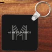 Retro Moderne Naam/s Bewerkbaar Monogram Zwart & G Sleutelhanger (Achterkant)