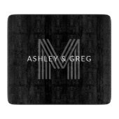 Retro Moderne Naam/s Bewerkbaar Monogram Zwart & G Snijplank (Voorkant)