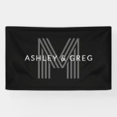 Retro Moderne Naam/s Bewerkbaar Monogram Zwart & G Spandoek (Horizontaal)
