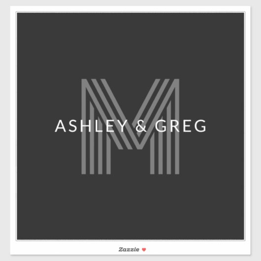 Retro Moderne Naam/s Bewerkbaar Monogram Zwart & G Sticker (Vel)