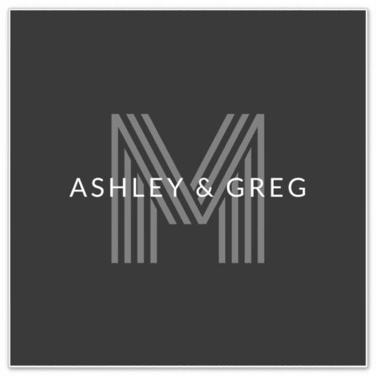 Retro Moderne Naam/s Bewerkbaar Monogram Zwart & G Sticker (Voorkant)