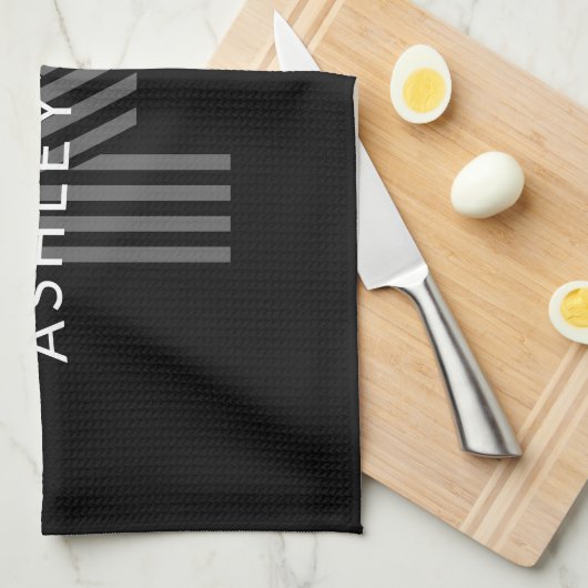 Retro Moderne Naam/s Bewerkbaar Monogram Zwart & G Theedoek (Quarter Fold)