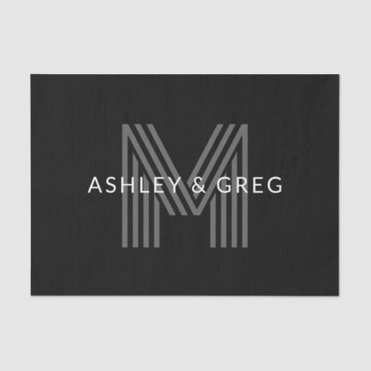 Retro Moderne Naam/s Bewerkbaar Monogram Zwart & G Tissuepapier (Voorkant)