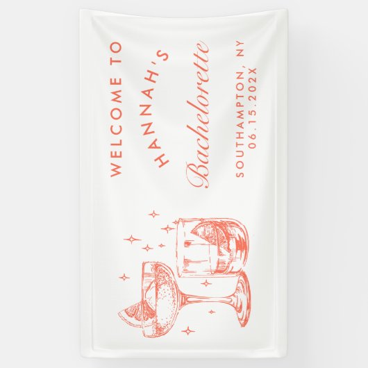 Retro Moderne Oranje Cocktail Bachelorette Spandoek (Verticaal)