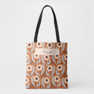 Retro Moderne Oranje Eierbloemen Aangepaste naam Tote Bag