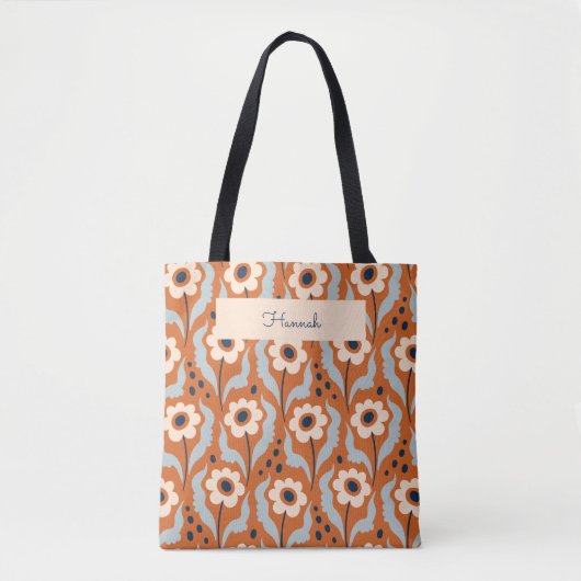 Retro Moderne Oranje Eierbloemen Aangepaste naam Tote Bag (Voorkant)