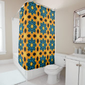 Retro Moderne Oranje En Blauwe Douchegordijn (In situ)
