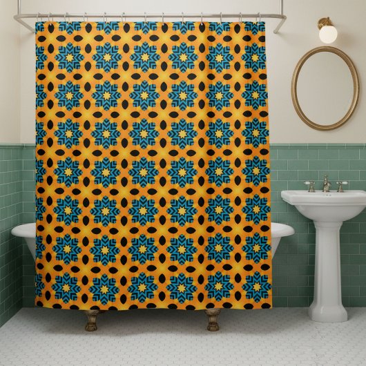 Retro Moderne Oranje En Blauwe Douchegordijn