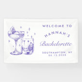 Retro Moderne Paarse Cocktail Bachelorette Spandoek (Horizontaal)