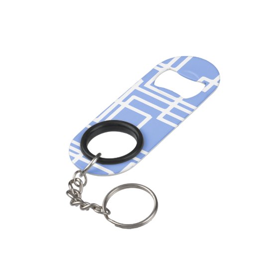 Retro Moderne Rechthoeken op het Blauw van de Mini Flessenopener (Achterkant Gekanteld)