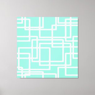 Retro moderne rechthoeken op verdunde Aqua Canvas Afdruk