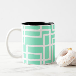 Retro Moderne Rechthoeken op Verdunde Aqua Tweekleurige Koffiemok