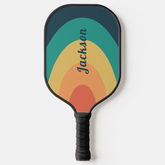 Retro moderne regenboog gepersonaliseerd pickleball paddle (Voorkant)