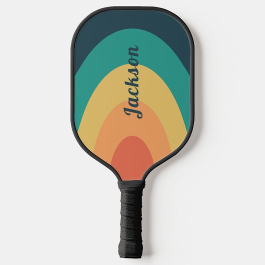 Retro moderne regenboog gepersonaliseerd pickleball paddle (Achterkant)
