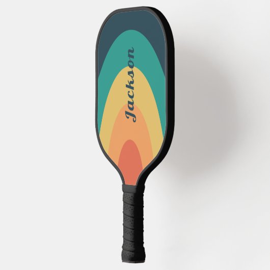 Retro moderne regenboog gepersonaliseerd pickleball paddle (Links)