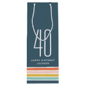 Retro Moderne Regenboog Strepen Verjaardag 40e Wijn Cadeautas (Achterkant)