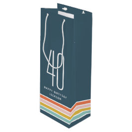 Retro Moderne Regenboog Strepen Verjaardag 40e Wijn Cadeautas