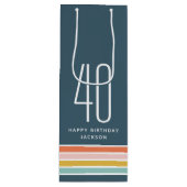 Retro Moderne Regenboog Strepen Verjaardag 40e Wijn Cadeautas (Voorkant)