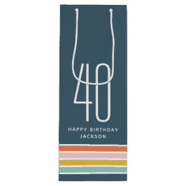 Retro Moderne Regenboog Strepen Verjaardag 40e Wijn Cadeautas