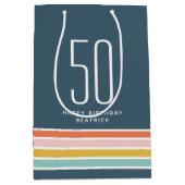 Retro Moderne Regenboog Strepen Verjaardag 50e Medium Cadeauzakje (Voorkant)