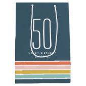 Retro Moderne Regenboog Strepen Verjaardag 50e Medium Cadeauzakje (Achterkant)