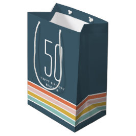 Retro Moderne Regenboog Strepen Verjaardag 50e Medium Cadeauzakje