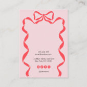 Retro moderne rode roze strik lint oorbel display visitekaartje (Achterkant)
