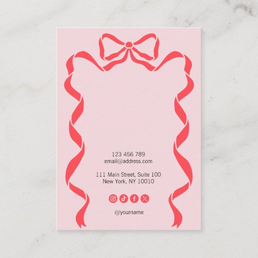 Retro moderne rode roze strik lint oorbel display visitekaartje (Achterkant)