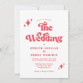 Retro moderne rood en wit bruiloft kaart (Voorkant)