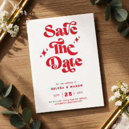 Retro Moderne Rood & Witte Trouwdag Save The Date