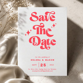 Retro Moderne Rood & Witte Trouwdag Save The Date