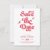Retro Moderne Rood & Witte Trouwdag Save The Date (Voorkant)