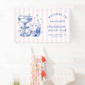 Retro moderne roze & blauwe vrijgezellenweekend spandoek (Insitu)
