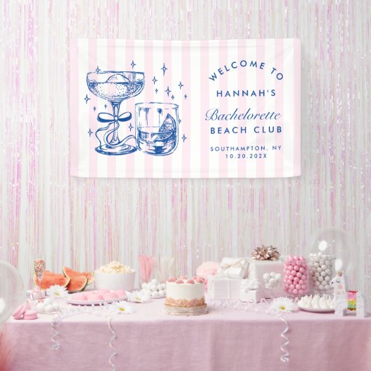 Retro moderne roze & blauwe vrijgezellenweekend spandoek (Feest)