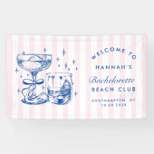 Retro moderne roze & blauwe vrijgezellenweekend spandoek (Horizontaal)