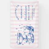 Retro moderne roze & blauwe vrijgezellenweekend spandoek (Verticaal)