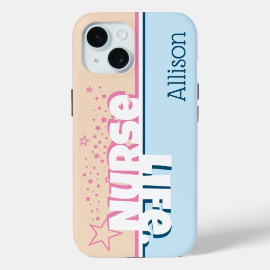 Retro Moderne Roze en Blauwe Verpleegster Leven Ge Case-Mate iPhone Case (Achterkant)