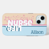 Retro Moderne Roze en Blauwe Verpleegsters Leven G Case-Mate iPhone Case (Achterkant (horizontaal))