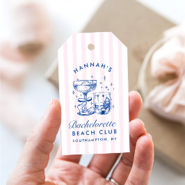 Retro moderne roze en blauwe vrijgezellenfeestje cadeaulabel