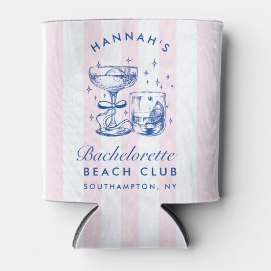 Retro moderne roze en blauwe vrijgezellenweekend blikjeskoeler (Voorkant)