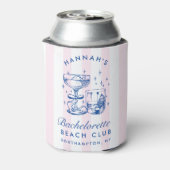 Retro moderne roze en blauwe vrijgezellenweekend blikjeskoeler (Blikje Achterkant)